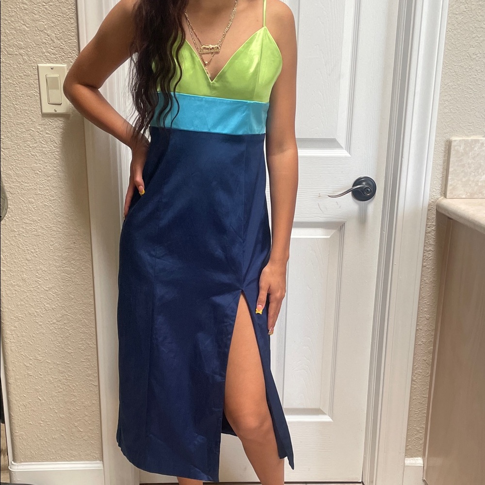 STAUD Green and Blue Colorblock Dress
